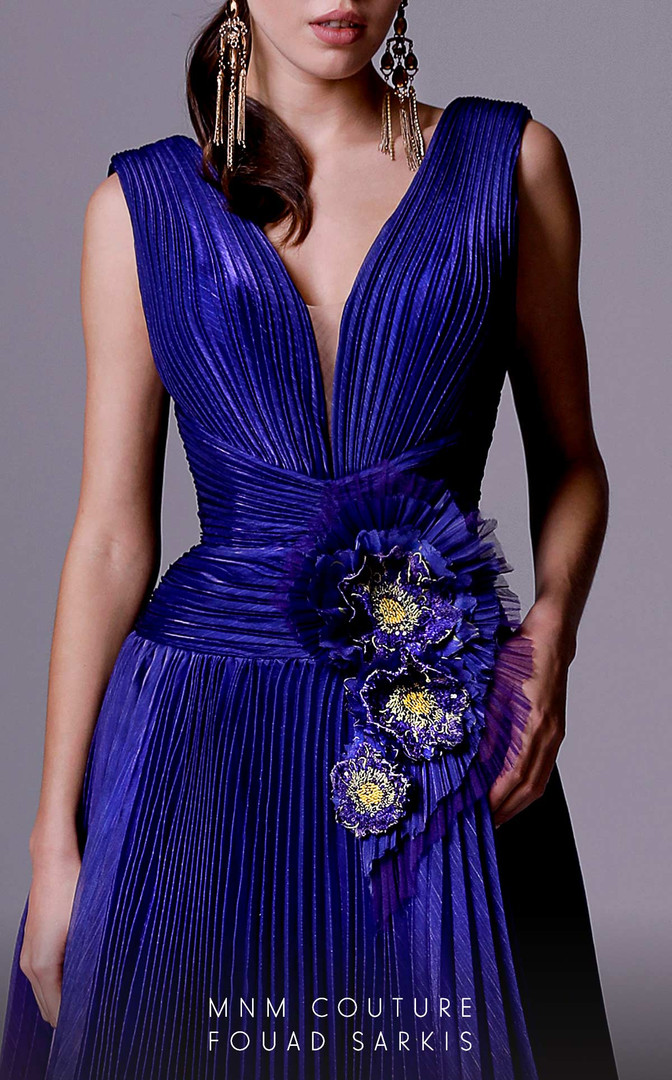 MNM Couture 2708 Organza Sleeveless Plunging Neck Long Dress