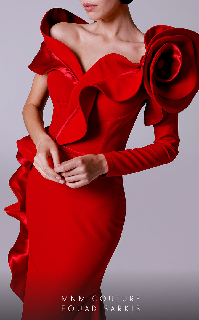 MNM Couture 2714 Satin Sweetheart Neck Ruffles Fitted Dress