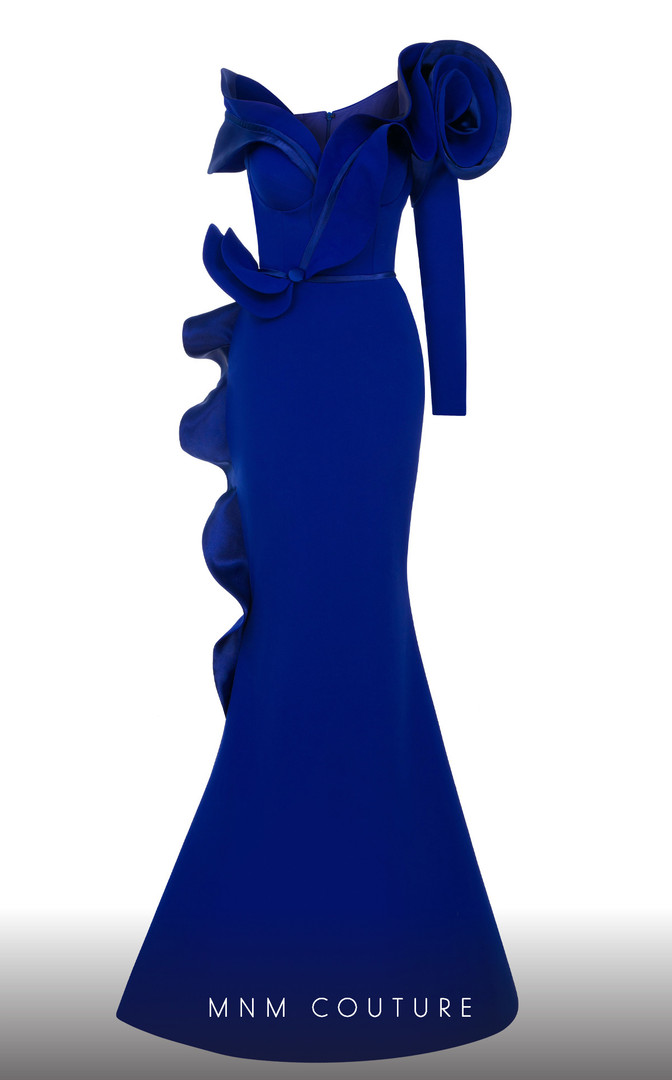 MNM Couture 2714 Satin Sweetheart Neck Ruffles Fitted Dress