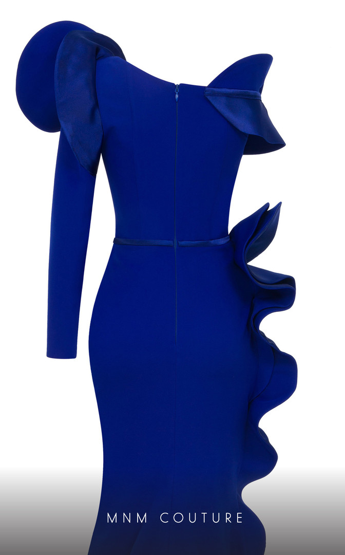 MNM Couture 2714 Satin Sweetheart Neck Ruffles Fitted Dress