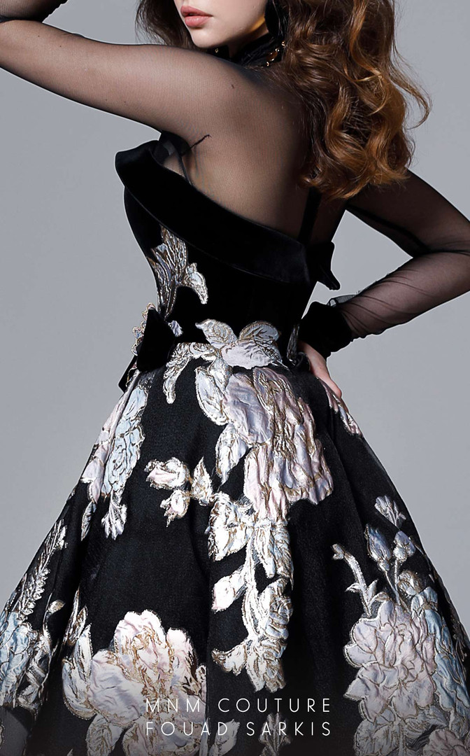 MNM Couture 2715 Velvet High Neck Embroidery High Low Dress