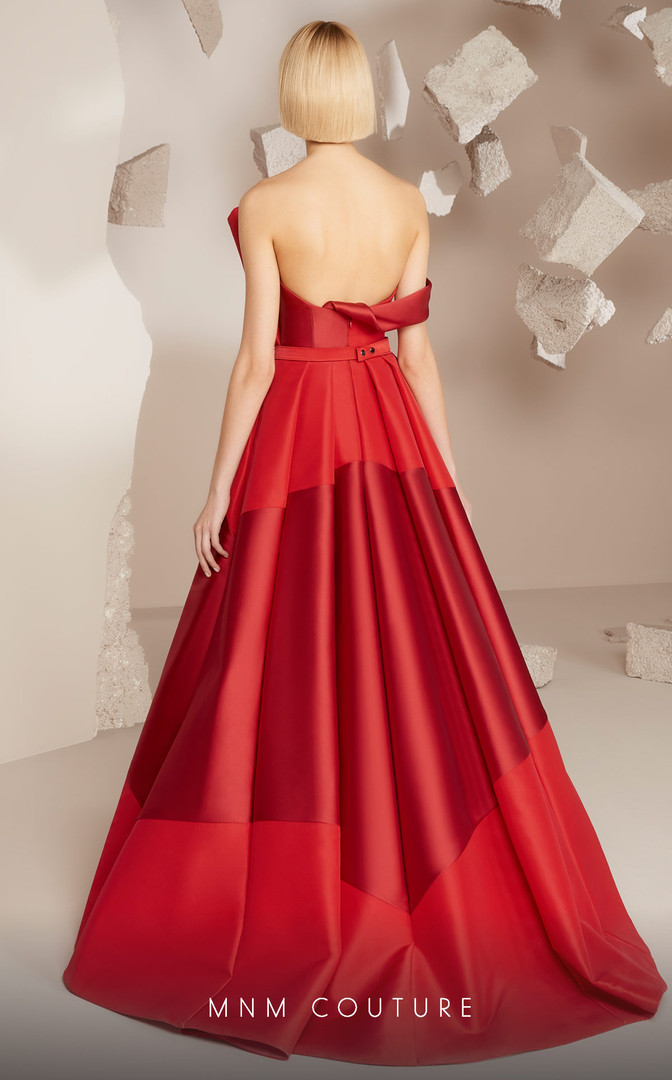 MNM Couture E0014 Mikado Off Shoulder One Shoulder Dress