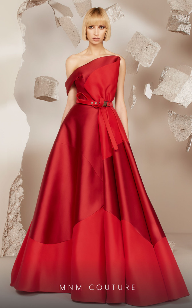 MNM Couture E0014 Mikado Off Shoulder One Shoulder Dress
