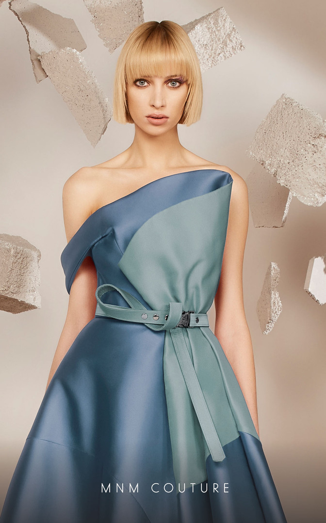 MNM Couture E0014 Mikado Off Shoulder One Shoulder Dress