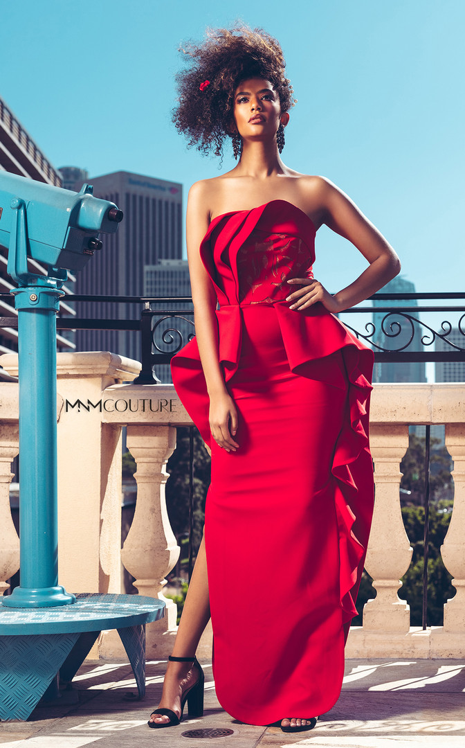 MNM Couture N0297 Crepe Strapless Sleeveless Ruffles Dress
