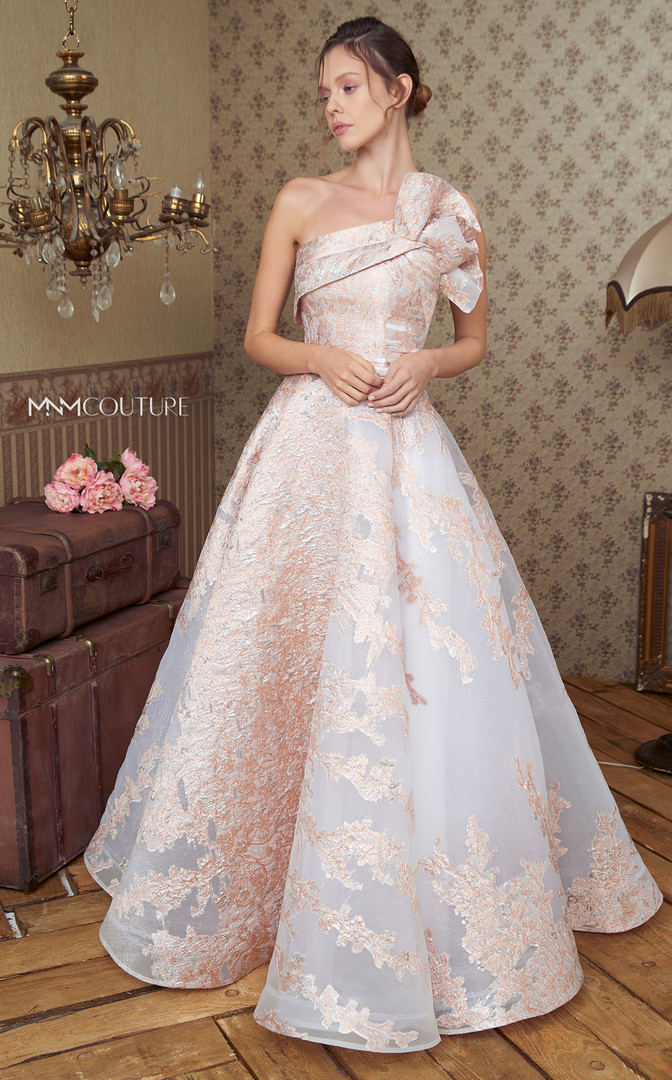 MNM Couture N0340 Jacquard Strapless Sleeveless Long Dress