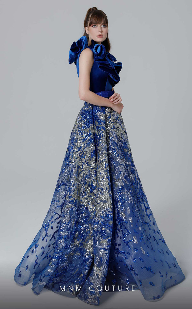 MNM Couture N0451 Velvet  One Shoulder Sleeveless Long Dress