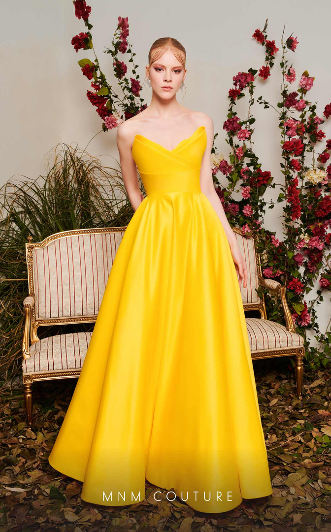 MNM Couture N0491 Taffeta Strapless V-Neck A-Line Long Dress