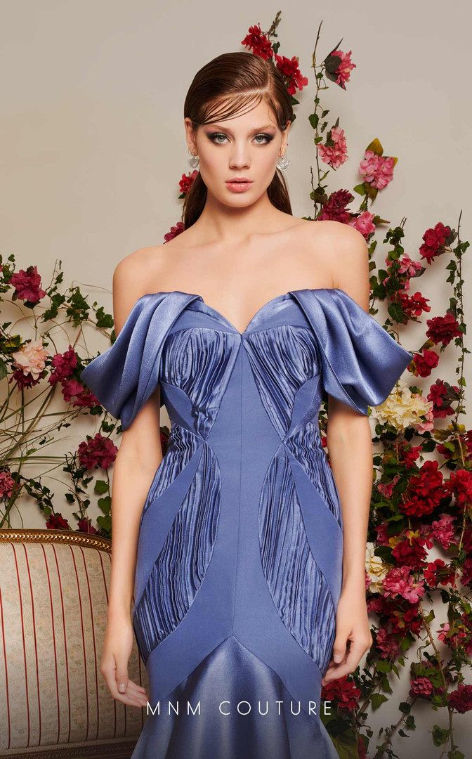 MNM Couture N0493 Satin Off Shoulder Sweetheart Neck Dress