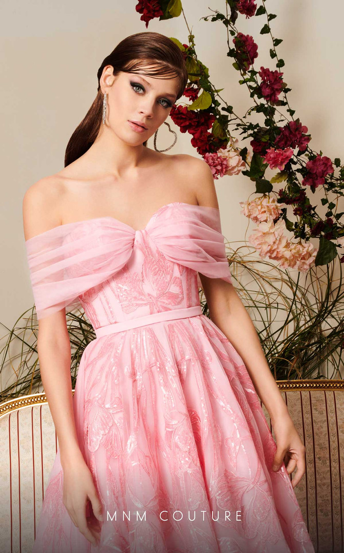 MNM Couture N0498 Sequin Tulle Sweetheart Neck A-Line Dress