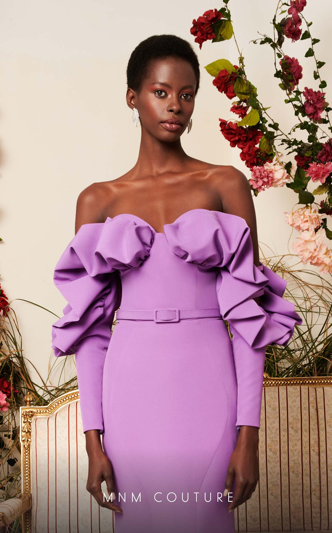 MNM Couture N0512 Crepe Strapless Long Sleeves Long Dress