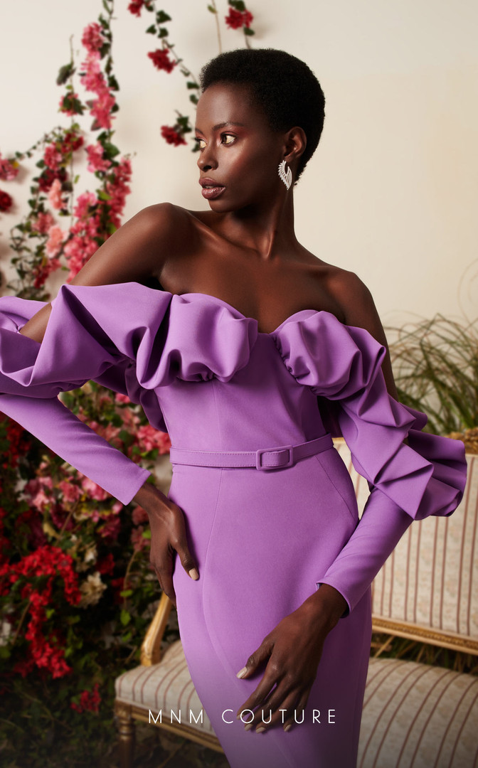 MNM Couture N0512 Crepe Strapless Long Sleeves Long Dress