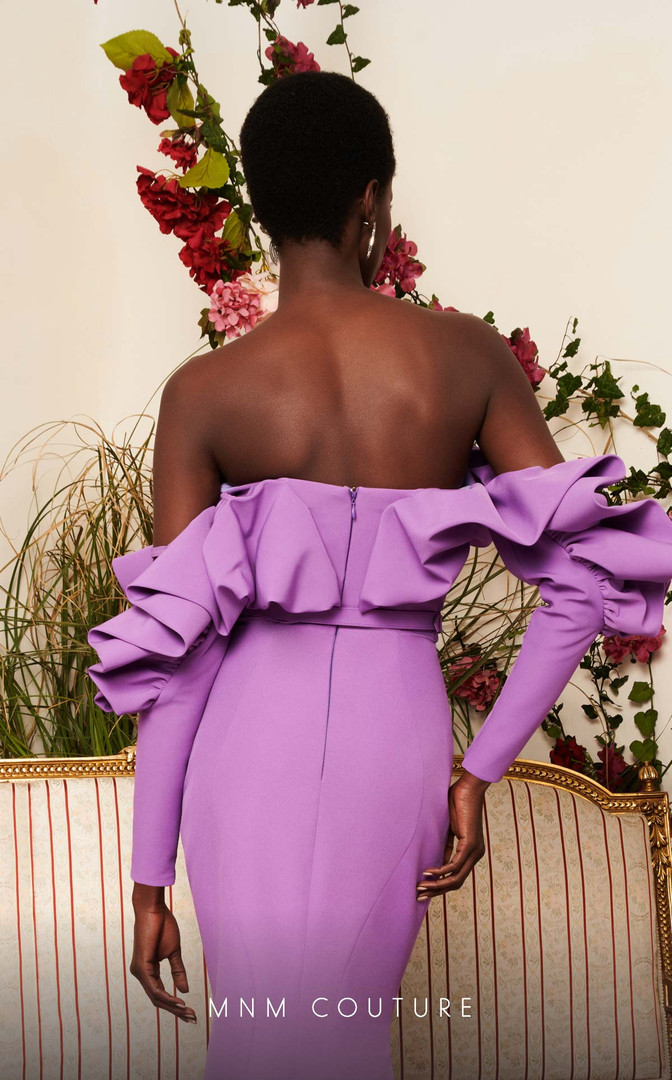 MNM Couture N0512 Crepe Strapless Long Sleeves Long Dress