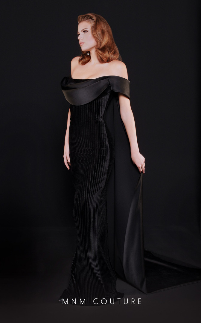 MNM Couture N0519 Velvet Square Neck Off Shoulder Long Dress