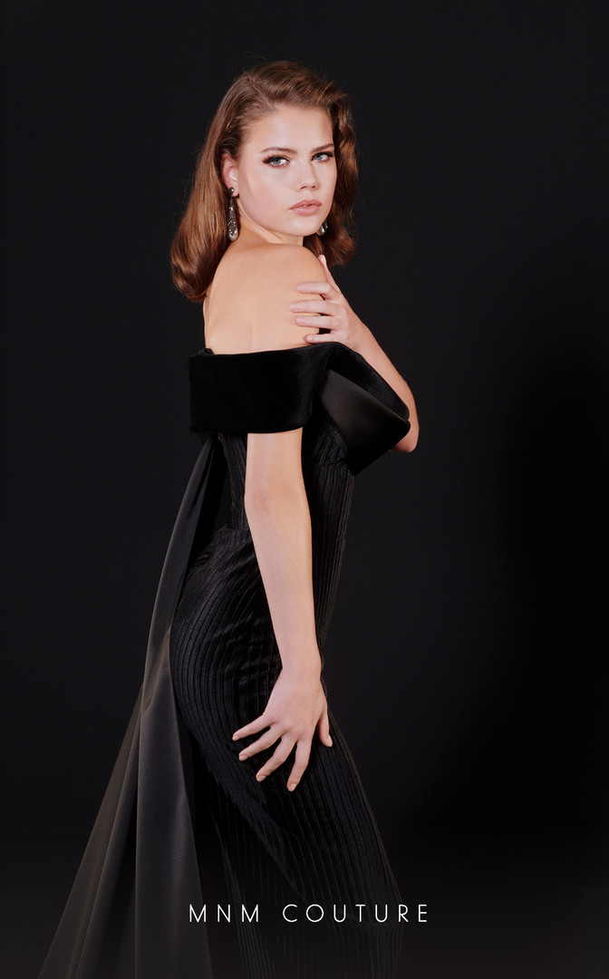 MNM Couture N0519 Velvet Square Neck Off Shoulder Long Dress