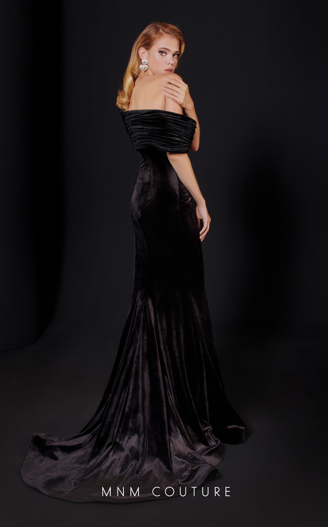 MNM Couture N0523 Velvet Sweetheart Neck Off Shoulder Dress