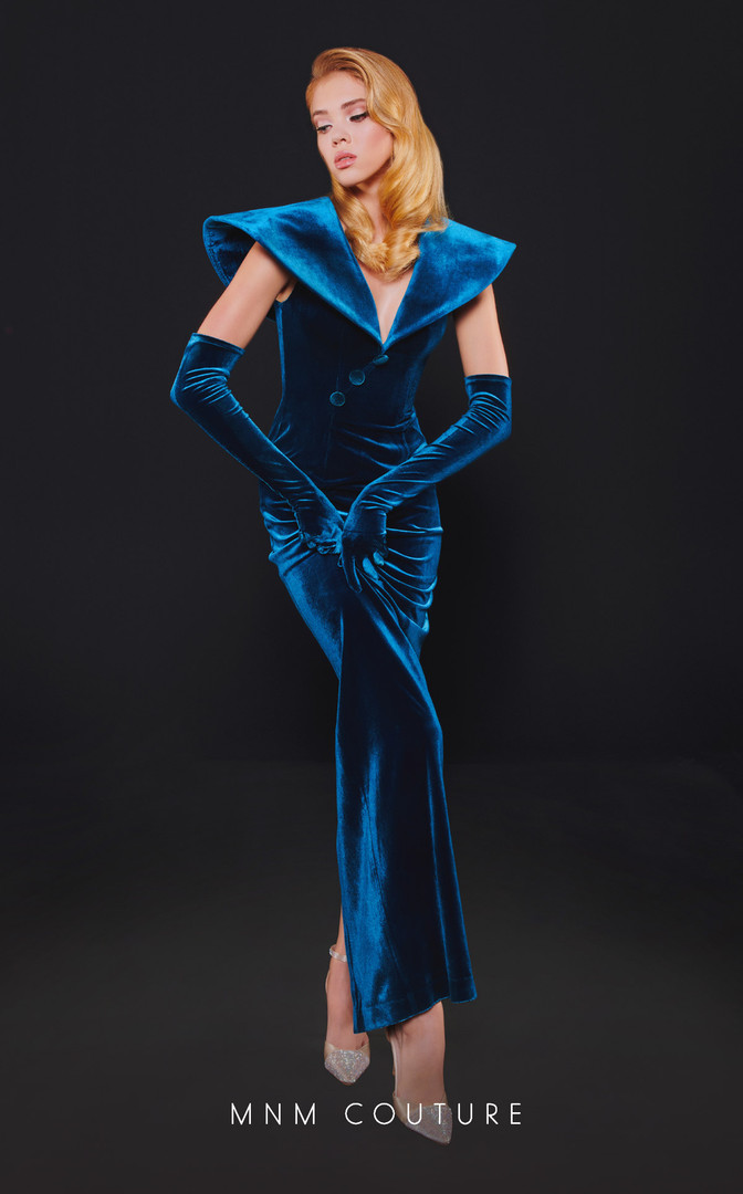 MNM Couture N0524 Velvet Stand Collar Neck Sleeveless Dress