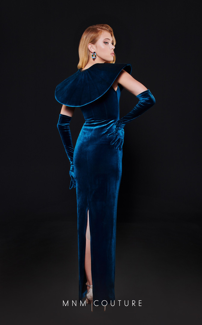 MNM Couture N0524 Velvet Stand Collar Neck Sleeveless Dress