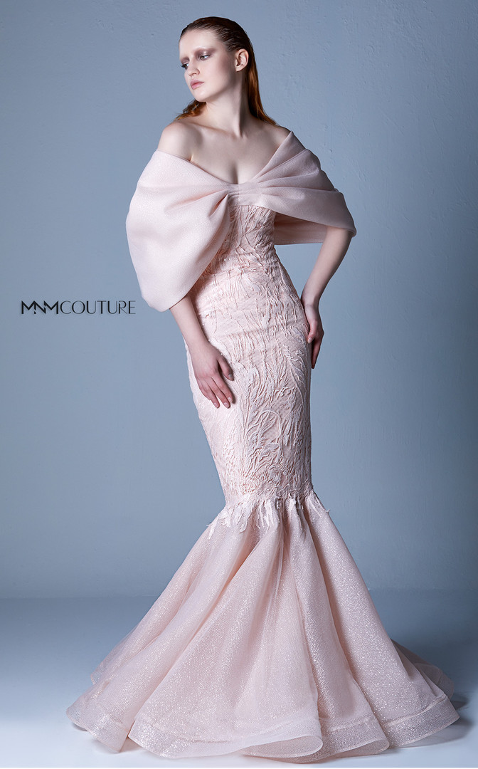 MNM Couture G1103 Embroidery Off Shoulder Strapless Dress