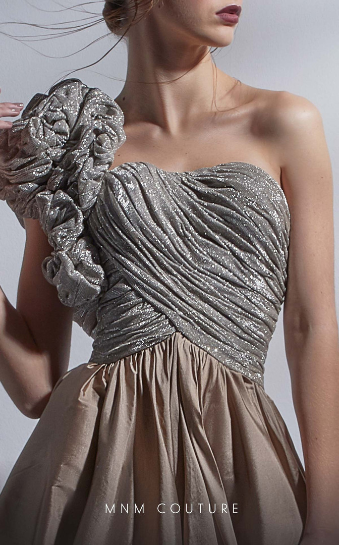 MNM Couture G1260 Taffeta Sweetheart Neck Ruffles Long Dress