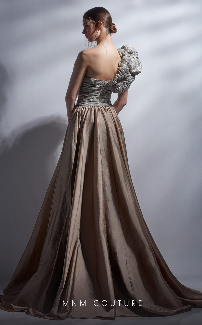 MNM Couture G1260 Taffeta Sweetheart Neck Ruffles Long Dress
