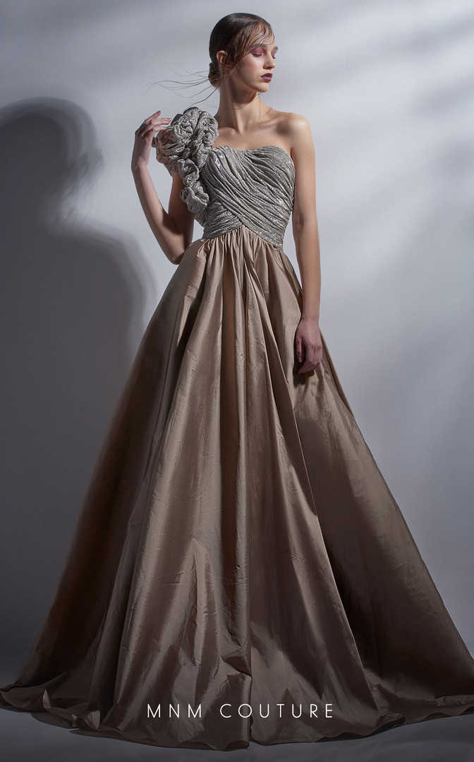 MNM Couture G1260 Taffeta Sweetheart Neck Ruffles Long Dress