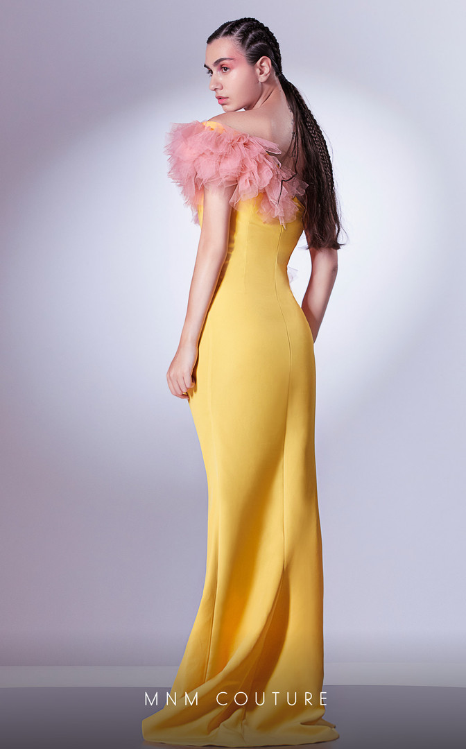 MNM Couture G1301 Sleeveless Ruffles One Shoulder Long Dress