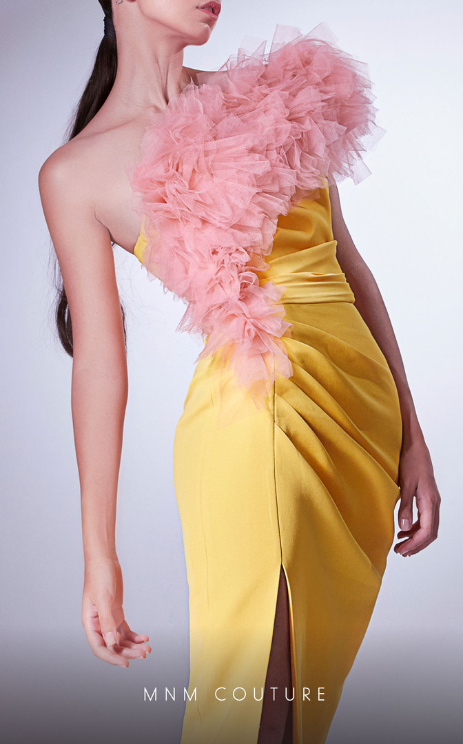 MNM Couture G1301 Sleeveless Ruffles One Shoulder Long Dress