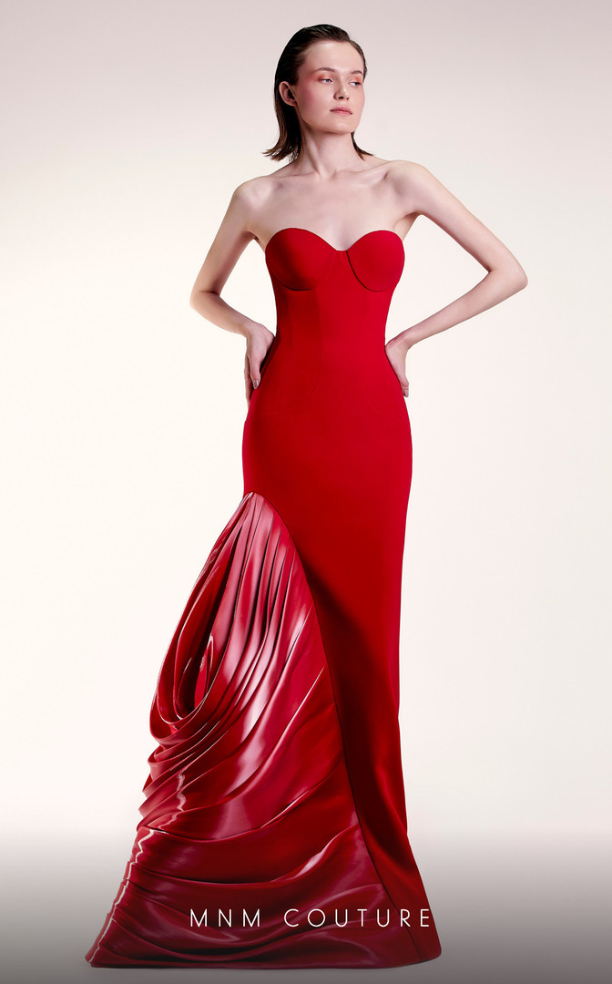 MNM Couture G1407 Crepe Sweetheart Neck Strapless Long Dress