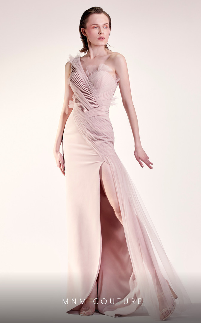 MNM Couture G1431 One Shoulder Sleeveless Crepe Fitted Dress