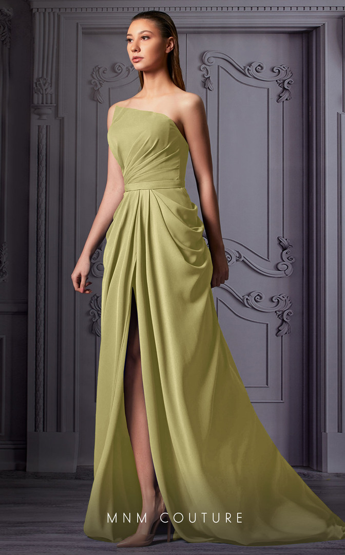 MNM Couture K3854 Crepe Strapless Sleeveless Train Dress