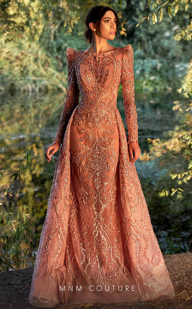 MNM Couture K3917 Beaded Embroidery Boat Neck Fitted Dress