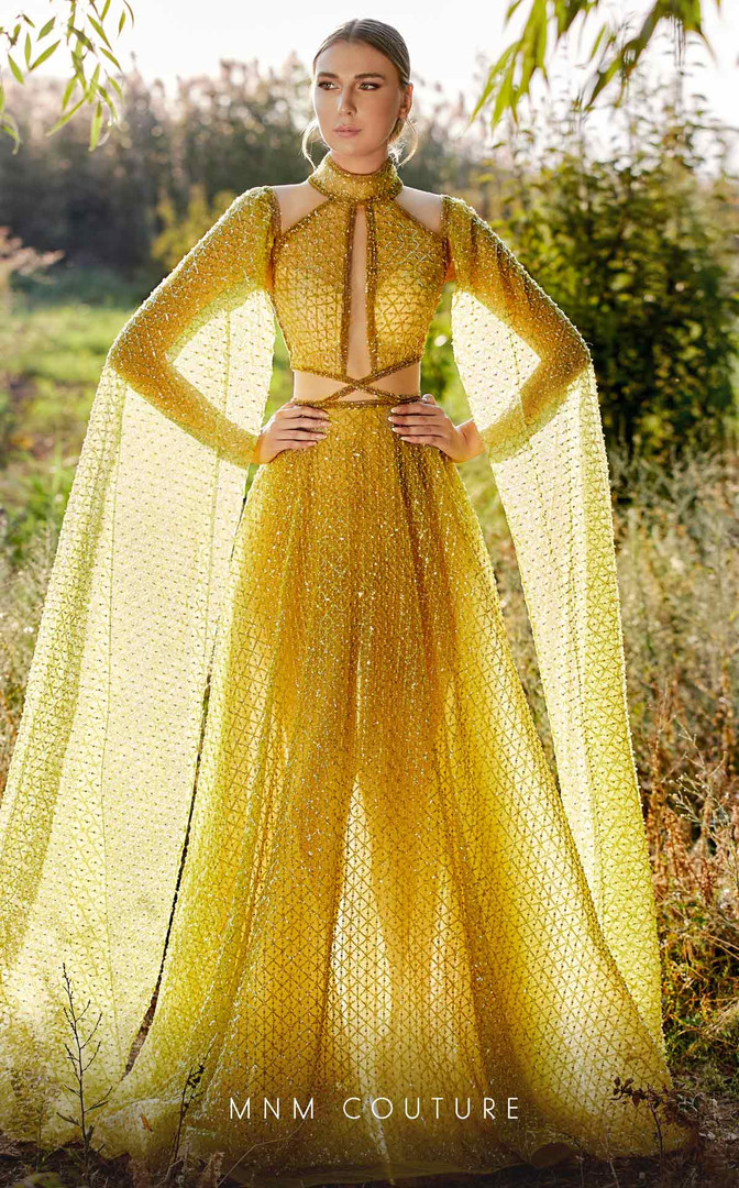 MNM Couture K3927 Sleeveless Beaded Turtle Neck Long Dress