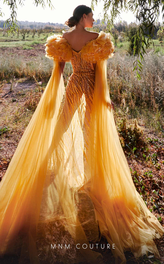 MNM Couture K3934 Ruffle Sleeves Sweetheart Neck Long Dress