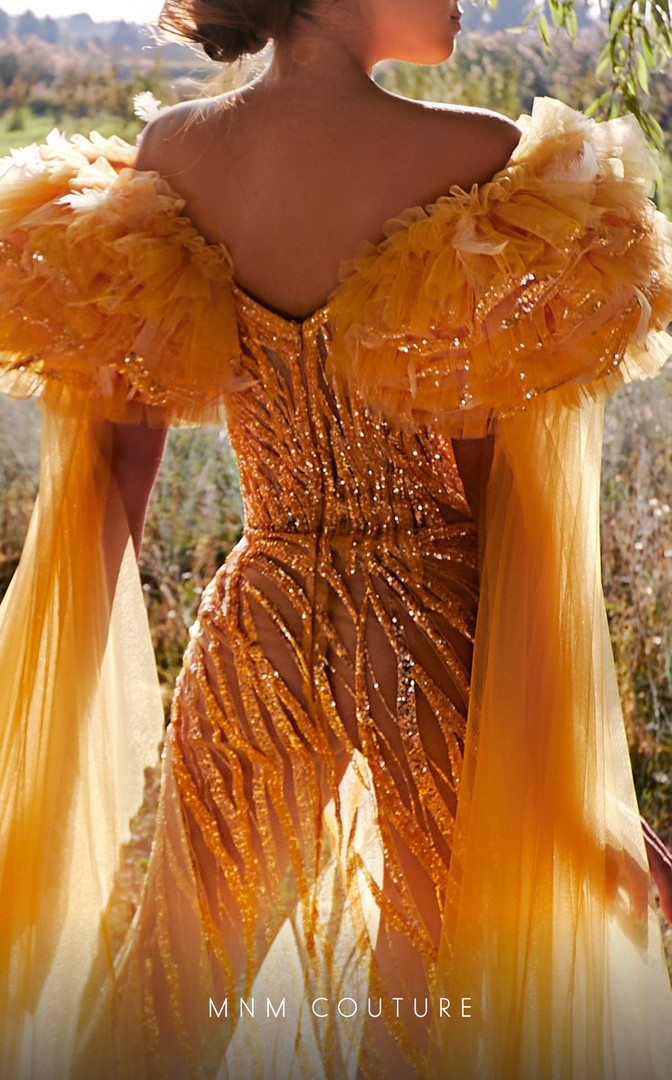 MNM Couture K3934 Ruffle Sleeves Sweetheart Neck Long Dress