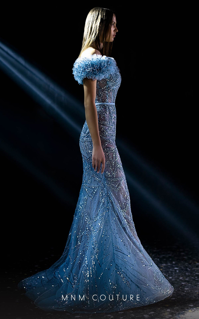 MNM Couture K3963 Sweetheart Neck Ruffles Long Fitted Dress