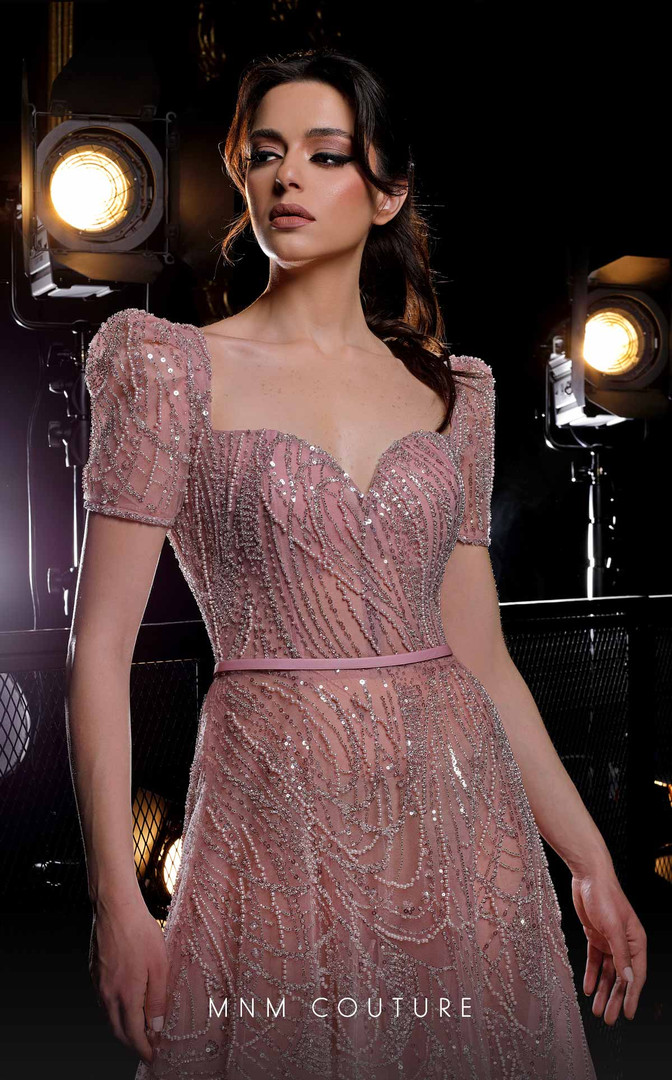 MNM Couture K3977 Sweetheart Neck Short Sleeves Beaded Dress