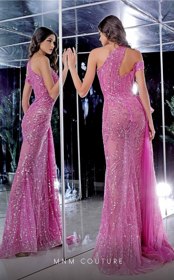 MNM Couture K3981 Sleeveless One Shoulder Beaded Long Dress