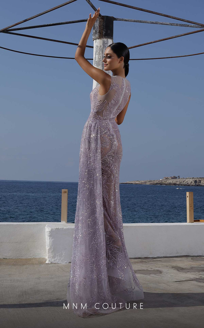 MNM Couture K3991 Sleeveless Crew Neck Beaded Fitted Dress