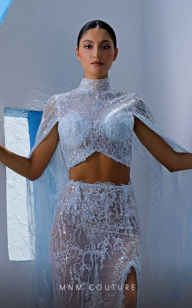 MNM Couture K4000 Turtle Neck Cape Sleeve Two Piece Dress