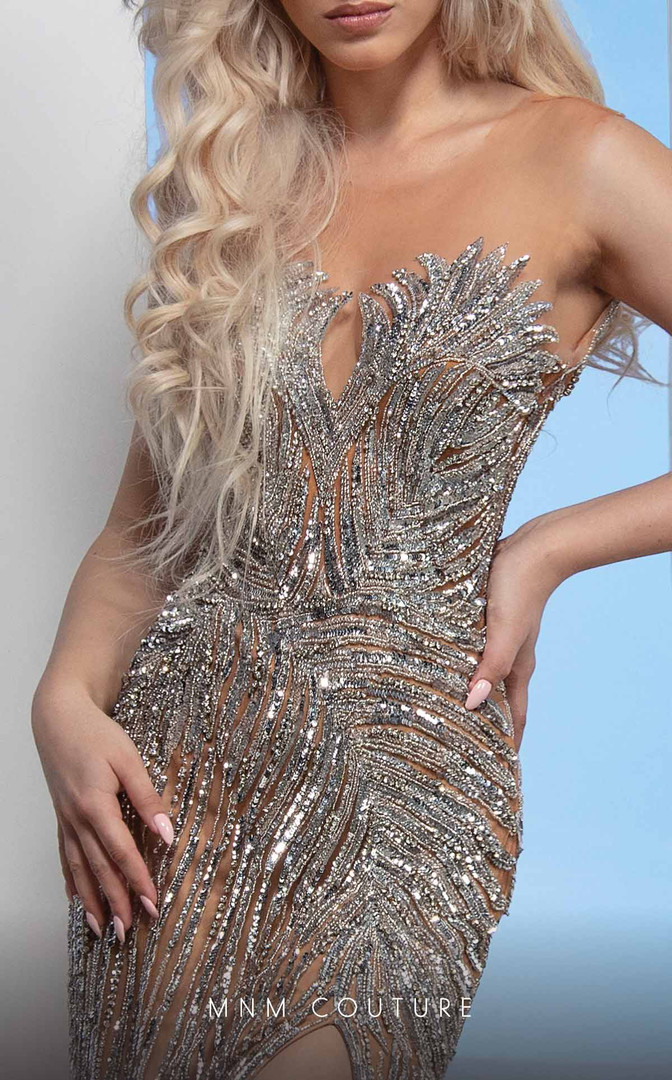 MNM Couture M1003 Cape Beaded Illusion Neck Fitted Dress