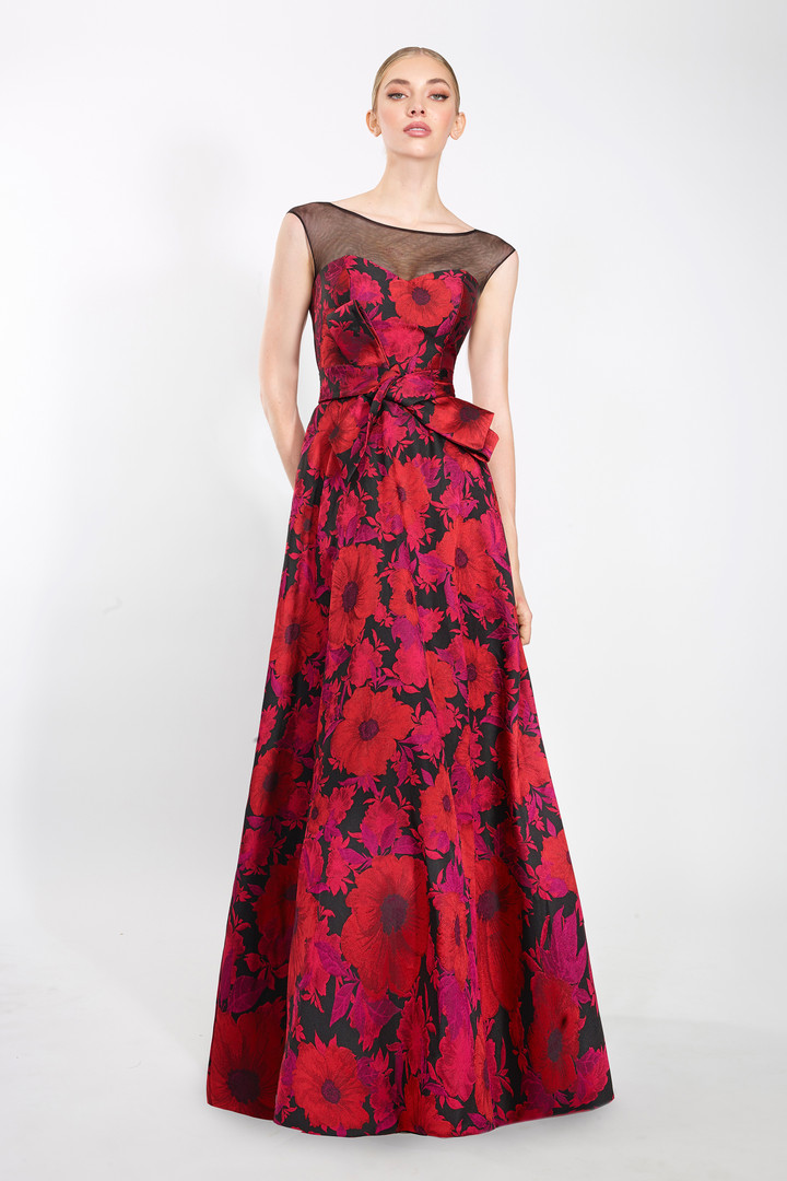 Janique 2206 Sweetheart Lining Neck Floral Print Long Gown