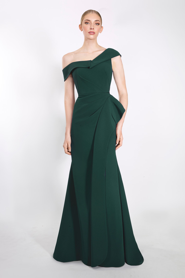 Janique 23014 Off Shoulder Cap Sleeve High Slit Prom Gown