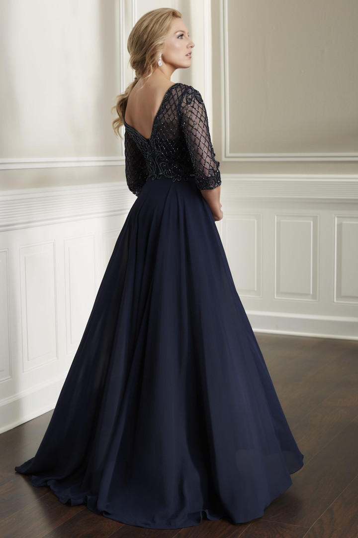 House of Wu 17913 Beaded Chiffon Scoop Neck 3/4 Sleeve Dress
