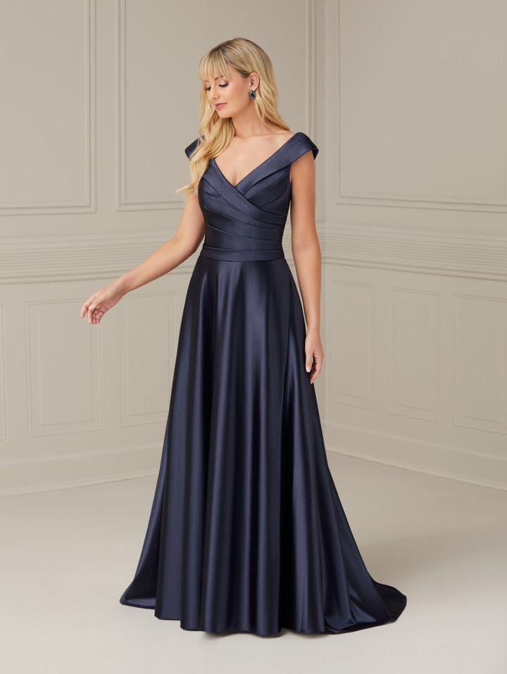 House of Wu 17117 Stretch Crepe Cap Sleeve V-neck Long Dress
