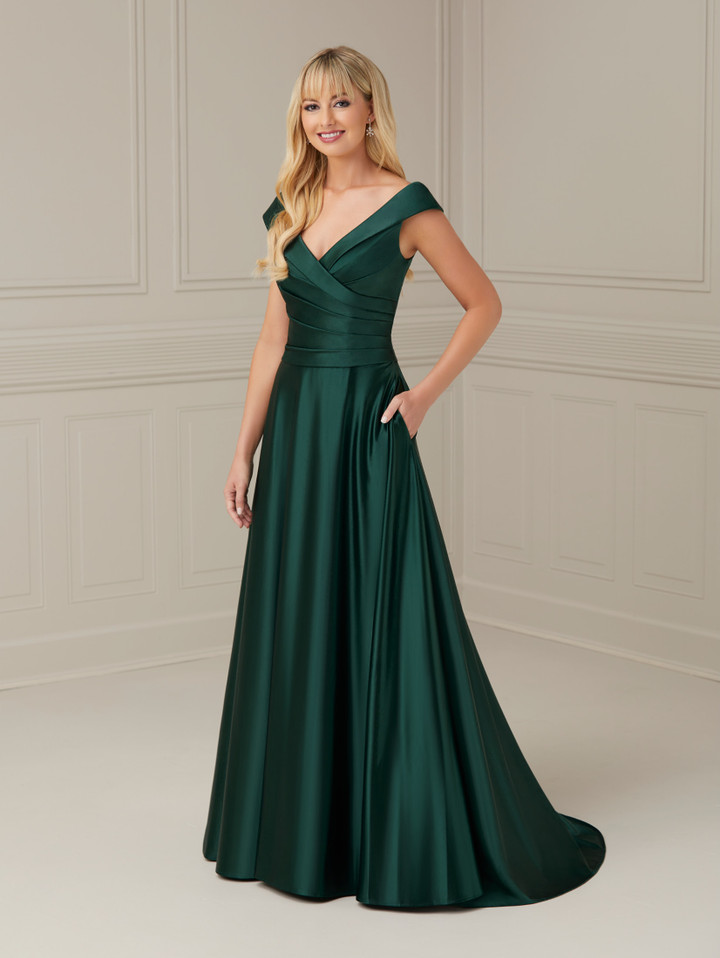 House of Wu 17117 Stretch Crepe Cap Sleeve V-neck Long Dress