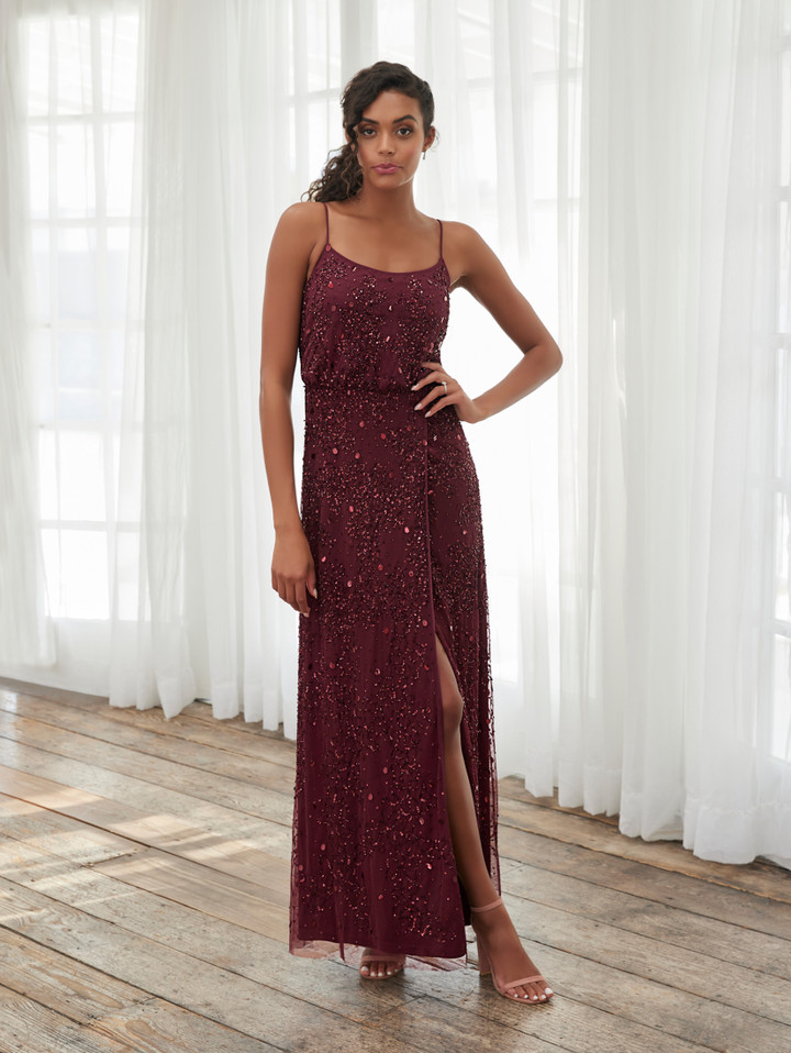 House of Wu 40390 Beaded Mesh Scoop Neck Sleeveless Dress