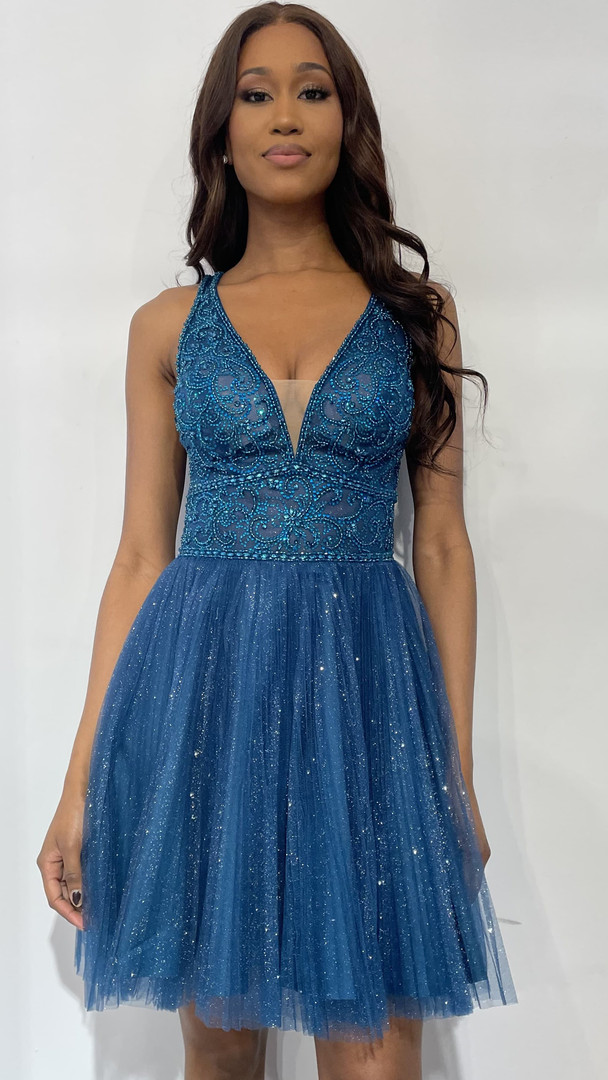 JVN by Jovani JVN22529 Illusion Neck Sleeveless Short Dress