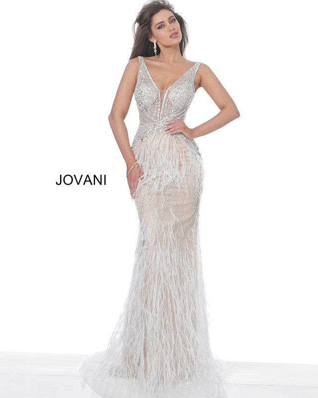 Jovani 03023 Sleeveless Illusion V-neck Fitted Long Dress