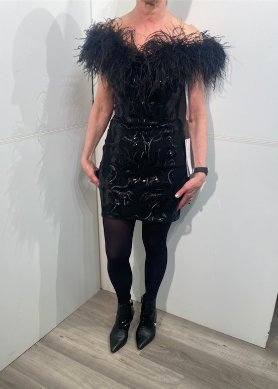 Jovani 22347 Feathers Off Shoulder Fitted Short Dress